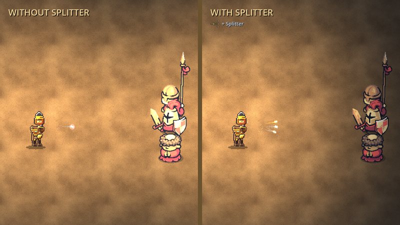 One part inserted — the Splitter — and the same shot forks into three shards, each running its own chemistry.